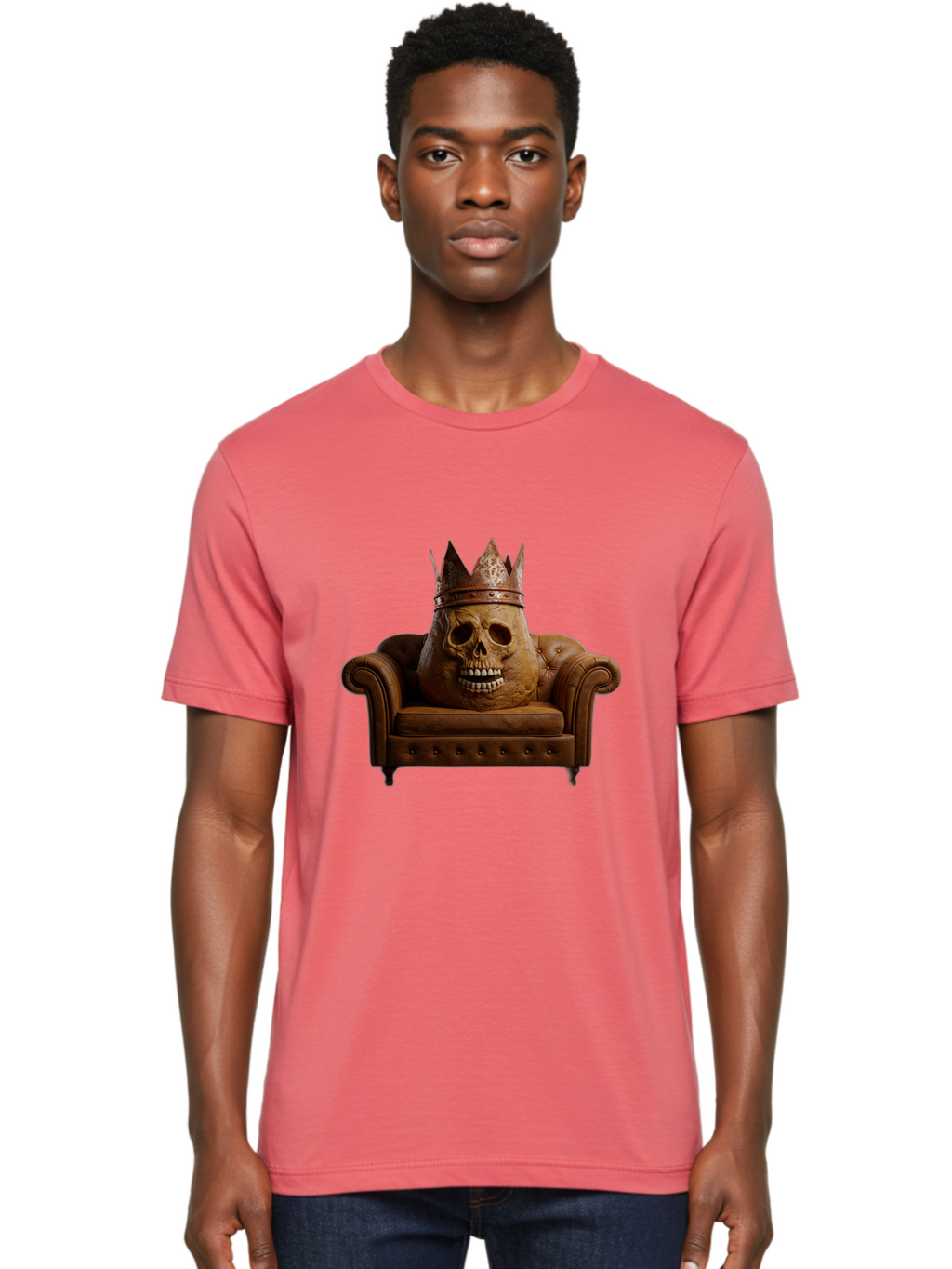 Crowned-Skull-On-Leather-Sofa Men'S Graphic Tee, 100% Cotton, Comfortable Casual Summer Wear, Machine Washable, Vintage Camera, Old Camera, Antique Camera, Black Camera, Classic Photography, Photography Equipment, Nostalgic Device, Bah832