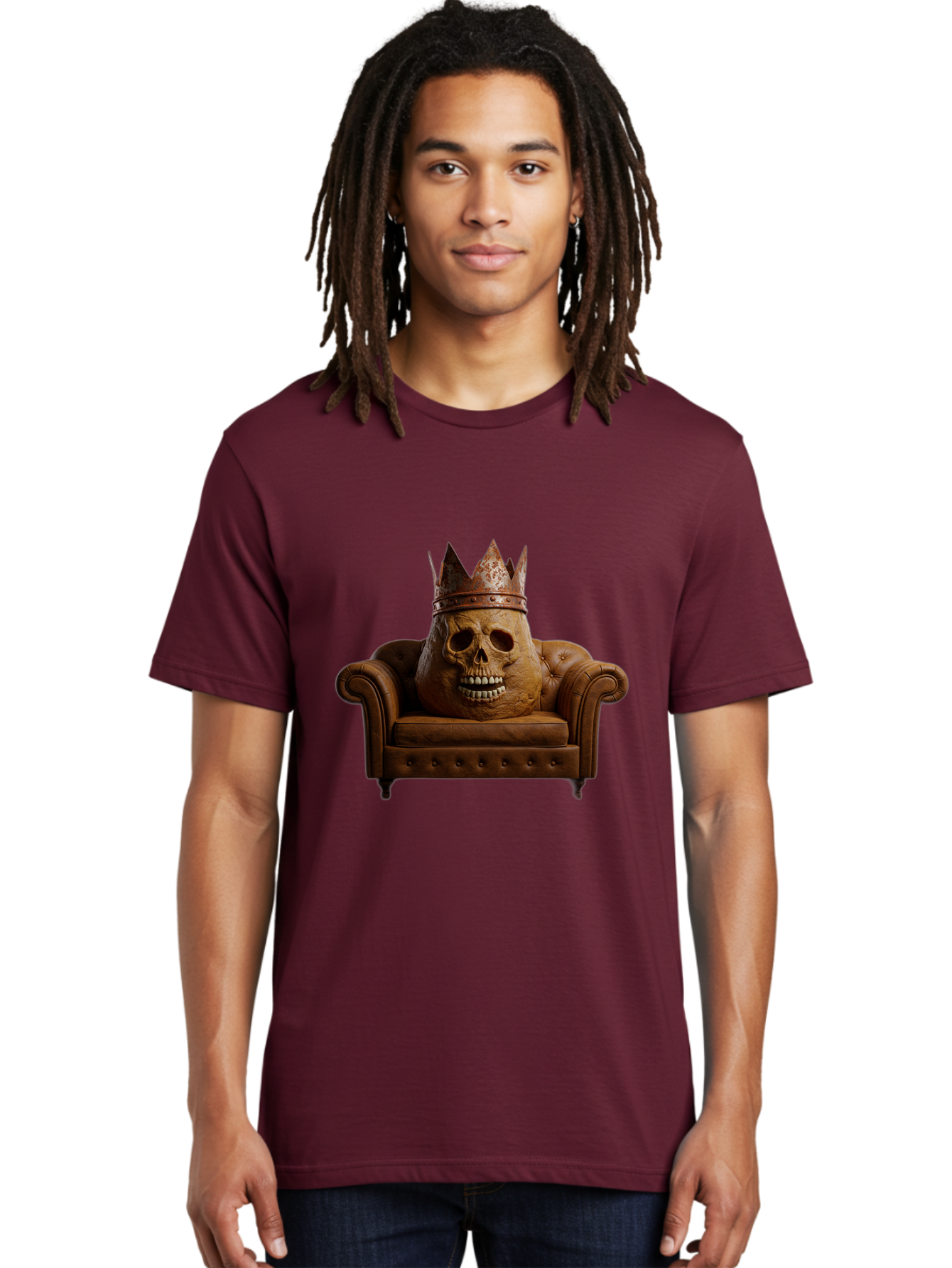 Crowned-Skull-On-Leather-Sofa Men'S Graphic Tee, 100% Cotton, Comfortable Casual Summer Wear, Machine Washable, Vintage Camera, Old Camera, Antique Camera, Black Camera, Classic Photography, Photography Equipment, Nostalgic Device, Bah832