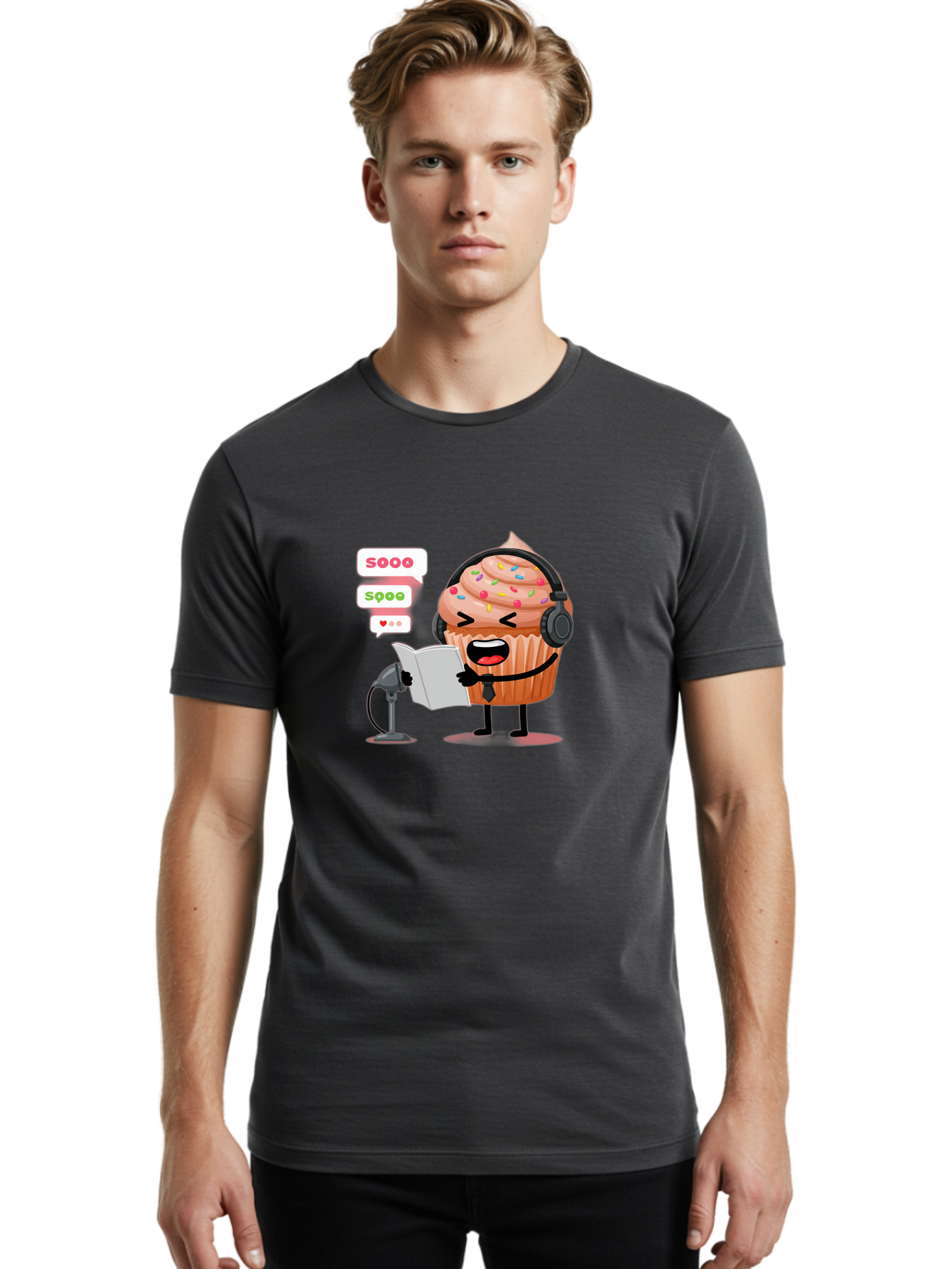 Cupcake-Podcaster Men'S Graphic Tee, 100% Cotton, Comfortable Casual Summer Wear, Machine Washable, Vintage Camera, Old Camera, Antique Camera, Black Camera, Classic Photography, Photography Equipment, Nostalgic Device, Film Camera, Camera Art Bah863