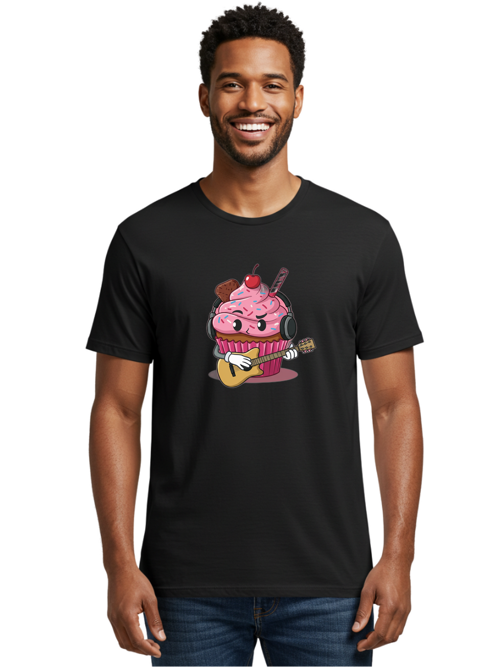 Cupcake-With-Guitar Men'S Graphic Tee, 100% Cotton, Comfortable Casual Summer Wear, Machine Washable, Vintage Camera, Old Camera, Antique Camera, Black Camera, Classic Photography, Photography Equipment, Nostalgic Device, Film Camera, Bah867