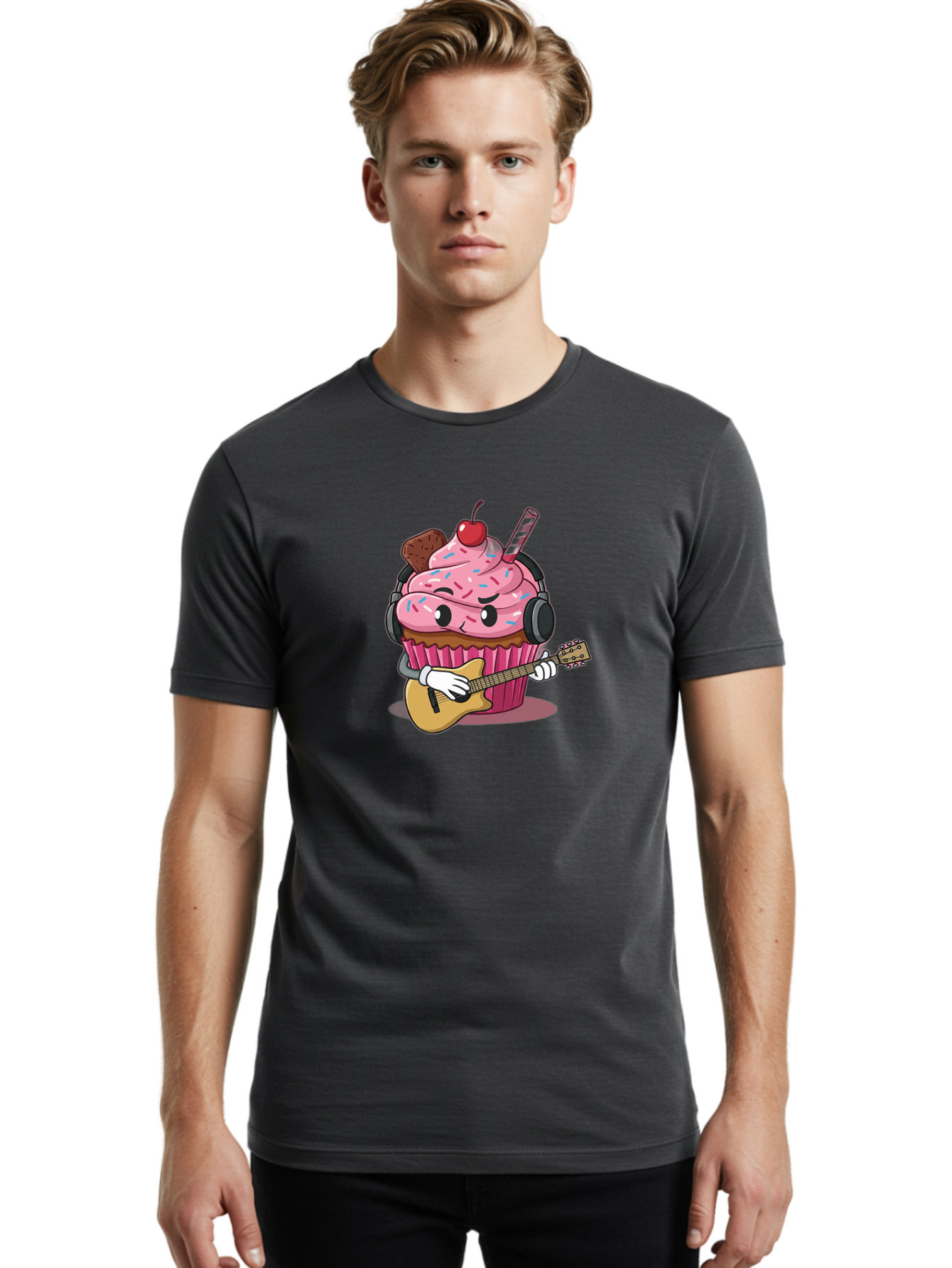 Cupcake-With-Guitar Men'S Graphic Tee, 100% Cotton, Comfortable Casual Summer Wear, Machine Washable, Vintage Camera, Old Camera, Antique Camera, Black Camera, Classic Photography, Photography Equipment, Nostalgic Device, Film Camera, Bah867