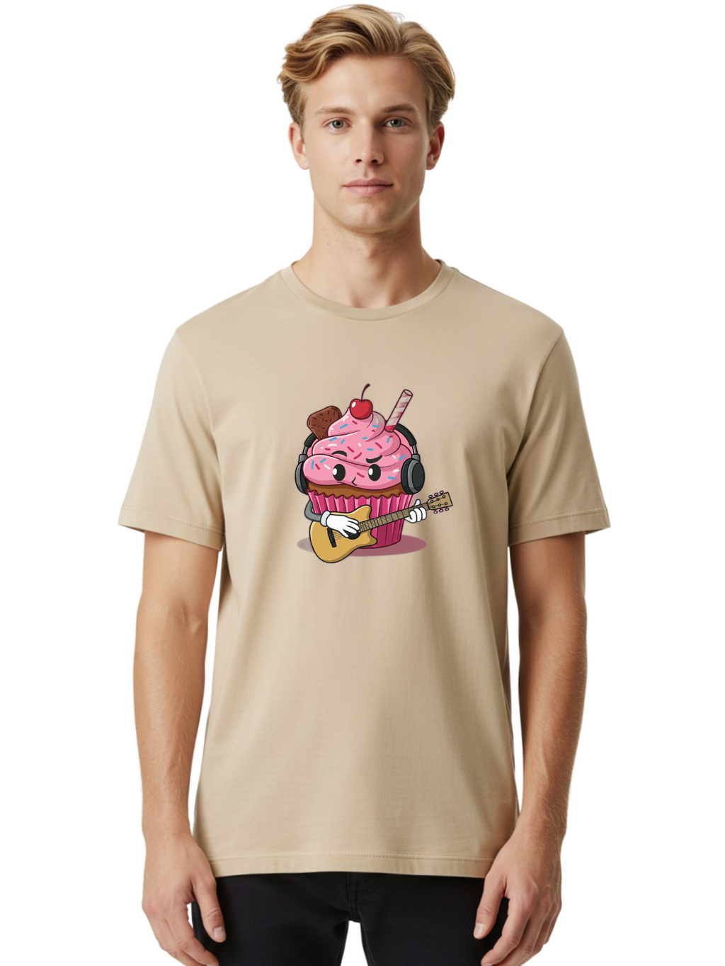 Cupcake-With-Guitar Men'S Graphic Tee, 100% Cotton, Comfortable Casual Summer Wear, Machine Washable, Vintage Camera, Old Camera, Antique Camera, Black Camera, Classic Photography, Photography Equipment, Nostalgic Device, Film Camera, Bah867