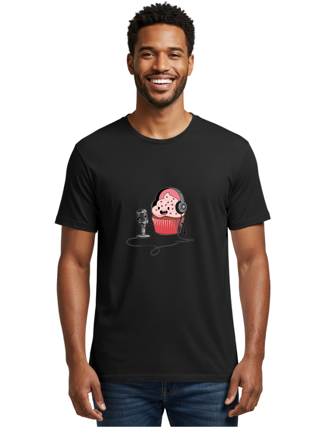 Cupcake-With-Headphones Men'S Graphic Tee, 100% Cotton, Comfortable Casual Summer Wear, Machine Washable, Vintage Camera, Old Camera, Antique Camera, Black Camera, Classic Photography, Photography Equipment, Nostalgic Device, Film Camera, Bah869