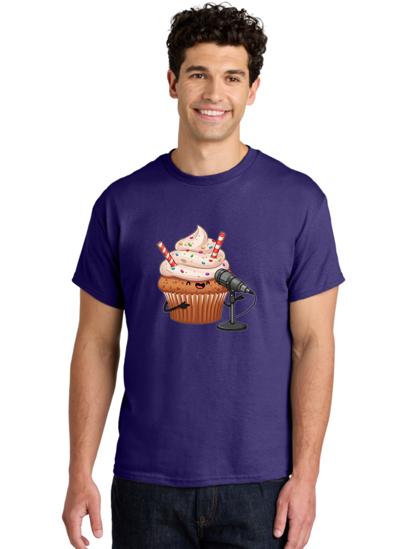 Cupcake-With-Microphone-1 Men'S Graphic Tee, 100% Cotton, Comfortable Casual Summer Wear, Machine Washable, Vintage Camera, Old Camera, Antique Camera, Black Camera, Classic Photography, Photography Equipment, Nostalgic Device, Film Camera, Bah870