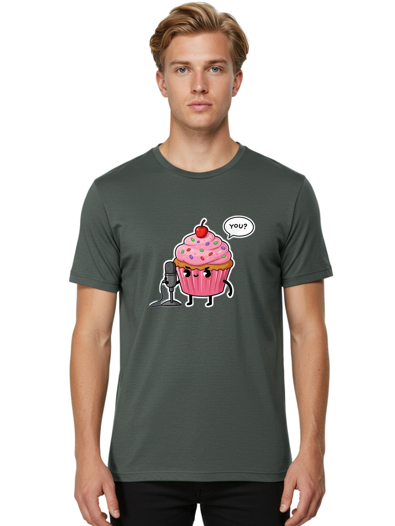 Cupcake-With-Microphone Men'S Graphic Tee, 100% Cotton, Comfortable Casual Summer Wear, Machine Washable, Vintage Camera, Old Camera, Antique Camera, Black Camera, Classic Photography, Photography Equipment, Nostalgic Device, Film Camera, Bah871