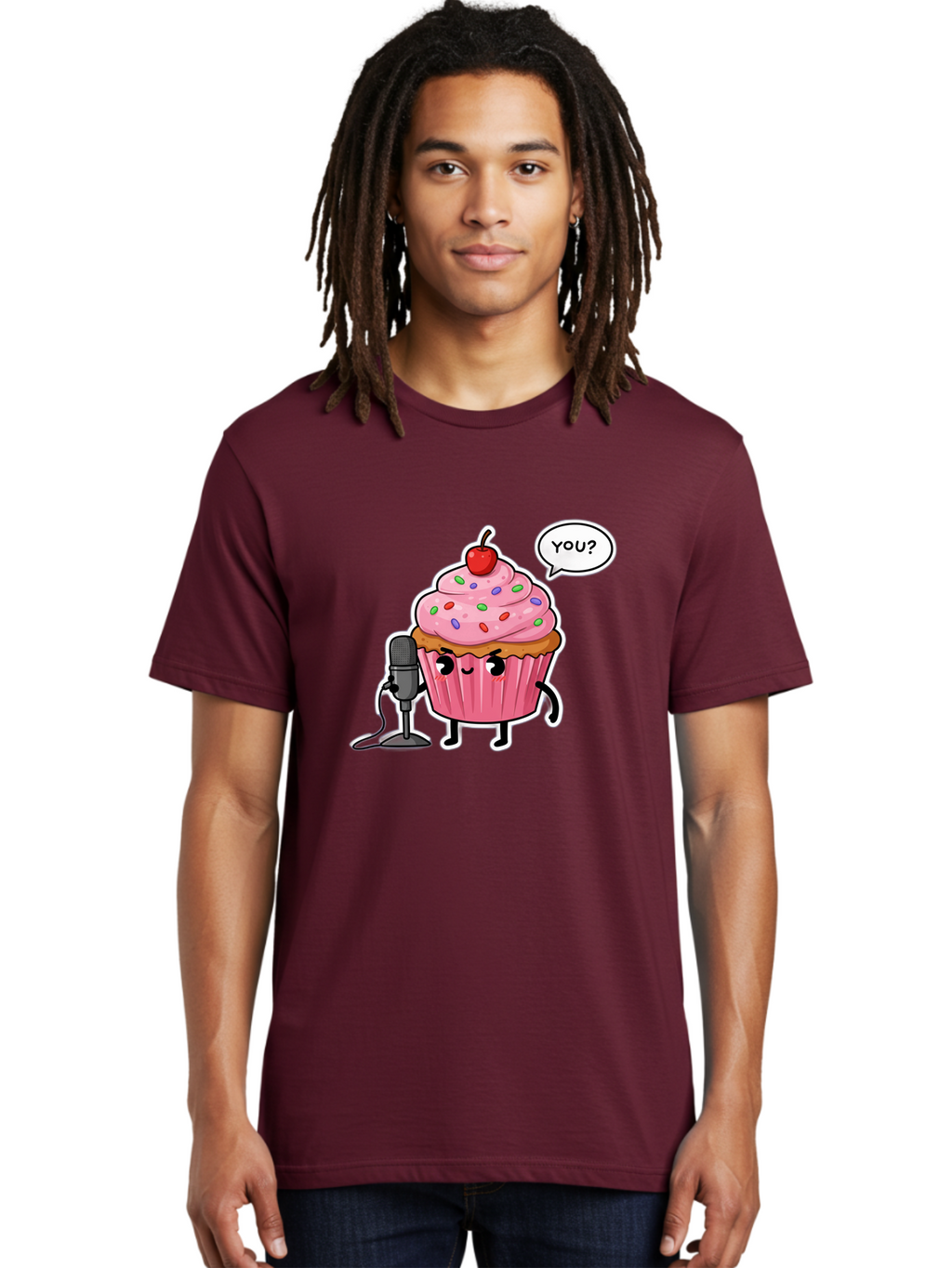 Cupcake-With-Microphone Men'S Graphic Tee, 100% Cotton, Comfortable Casual Summer Wear, Machine Washable, Vintage Camera, Old Camera, Antique Camera, Black Camera, Classic Photography, Photography Equipment, Nostalgic Device, Film Camera, Bah871
