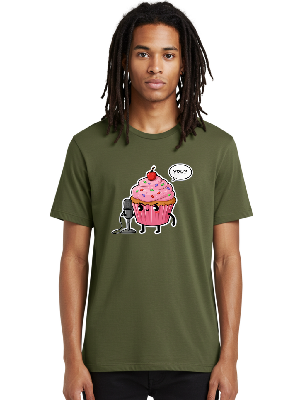 Cupcake-With-Microphone Men'S Graphic Tee, 100% Cotton, Comfortable Casual Summer Wear, Machine Washable, Vintage Camera, Old Camera, Antique Camera, Black Camera, Classic Photography, Photography Equipment, Nostalgic Device, Film Camera, Bah871