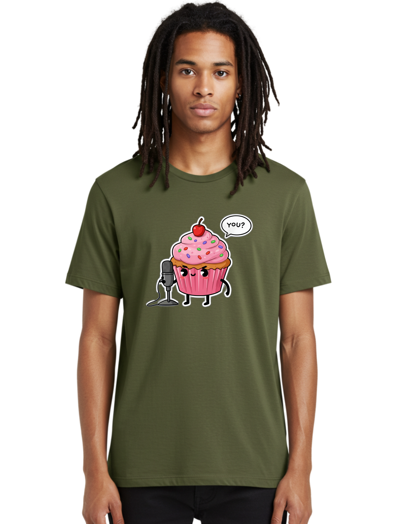 Cupcake-With-Microphone Men'S Graphic Tee, 100% Cotton, Comfortable Casual Summer Wear, Machine Washable, Vintage Camera, Old Camera, Antique Camera, Black Camera, Classic Photography, Photography Equipment, Nostalgic Device, Film Camera, Bah871