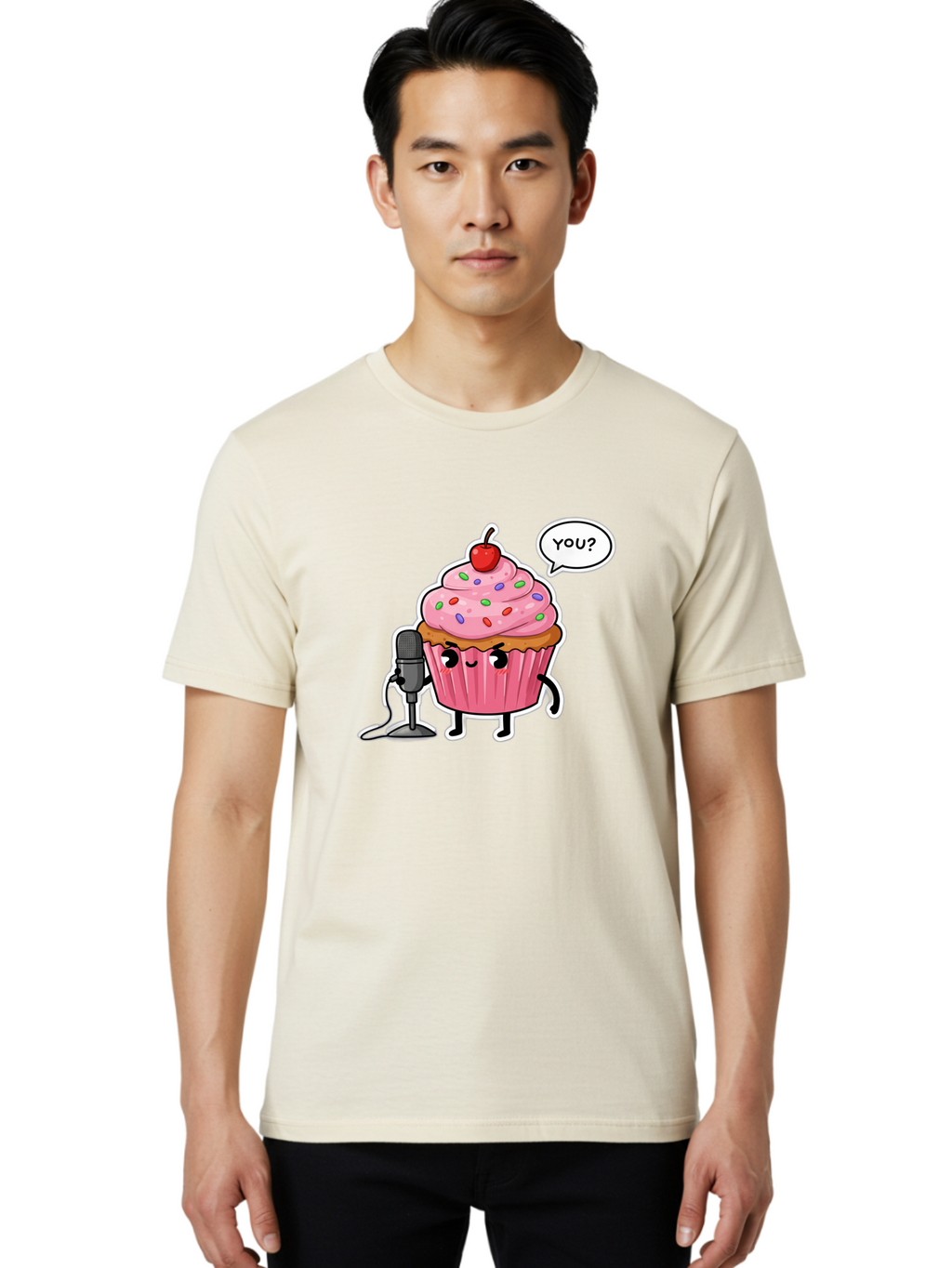 Cupcake-With-Microphone Men'S Graphic Tee, 100% Cotton, Comfortable Casual Summer Wear, Machine Washable, Vintage Camera, Old Camera, Antique Camera, Black Camera, Classic Photography, Photography Equipment, Nostalgic Device, Film Camera, Bah871