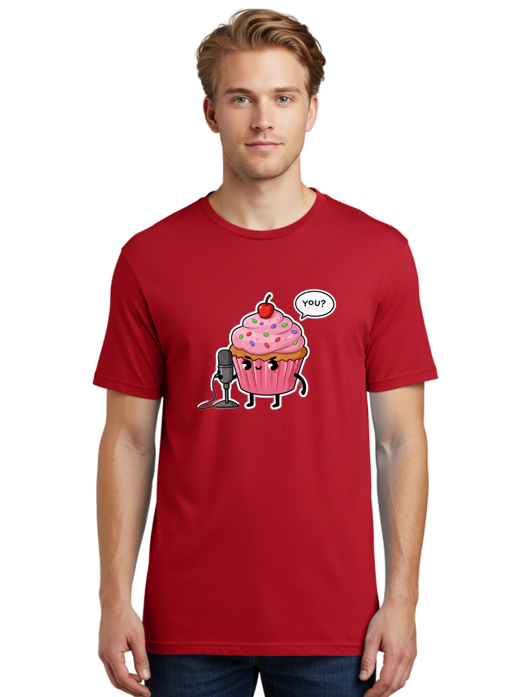 Cupcake-With-Microphone Men'S Graphic Tee, 100% Cotton, Comfortable Casual Summer Wear, Machine Washable, Vintage Camera, Old Camera, Antique Camera, Black Camera, Classic Photography, Photography Equipment, Nostalgic Device, Film Camera, Bah871