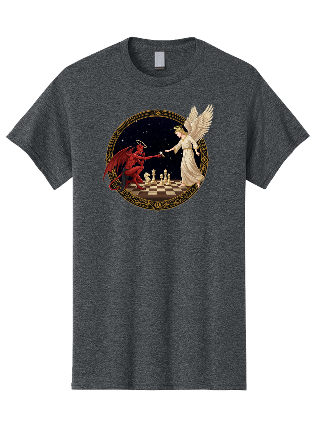 Demon-And-Angel-Playing-Chess Men'S Graphic Tee, 100% Cotton, Comfortable Casual Summer Wear, Machine Washable, Vintage Camera, Old Camera, Antique Camera, Black Camera, Classic Photography, Photography Equipment, Nostalgic Device, Bah897