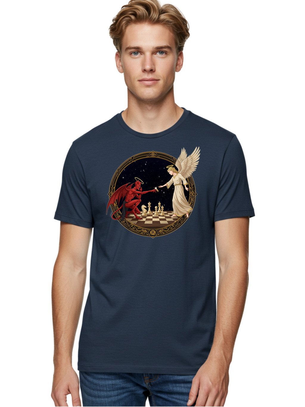 Demon-And-Angel-Playing-Chess Men'S Graphic Tee, 100% Cotton, Comfortable Casual Summer Wear, Machine Washable, Vintage Camera, Old Camera, Antique Camera, Black Camera, Classic Photography, Photography Equipment, Nostalgic Device, Bah897