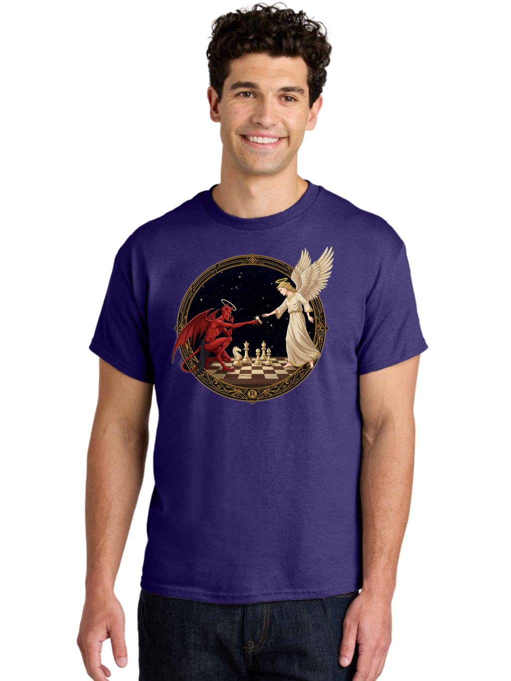 Demon-And-Angel-Playing-Chess Men'S Graphic Tee, 100% Cotton, Comfortable Casual Summer Wear, Machine Washable, Vintage Camera, Old Camera, Antique Camera, Black Camera, Classic Photography, Photography Equipment, Nostalgic Device, Bah897