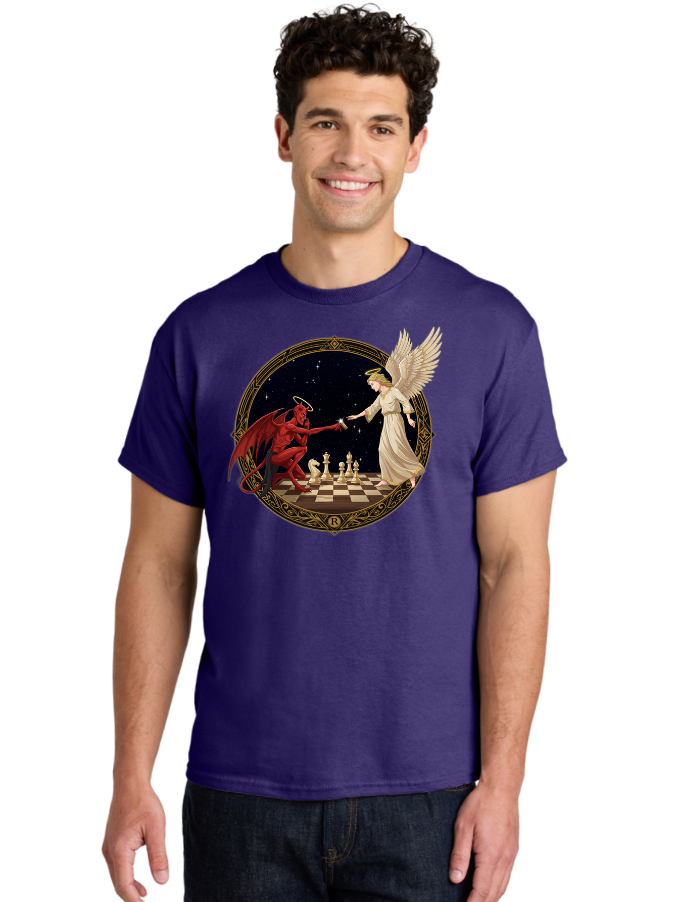 Demon-And-Angel-Playing-Chess Men'S Graphic Tee, 100% Cotton, Comfortable Casual Summer Wear, Machine Washable, Vintage Camera, Old Camera, Antique Camera, Black Camera, Classic Photography, Photography Equipment, Nostalgic Device, Bah897