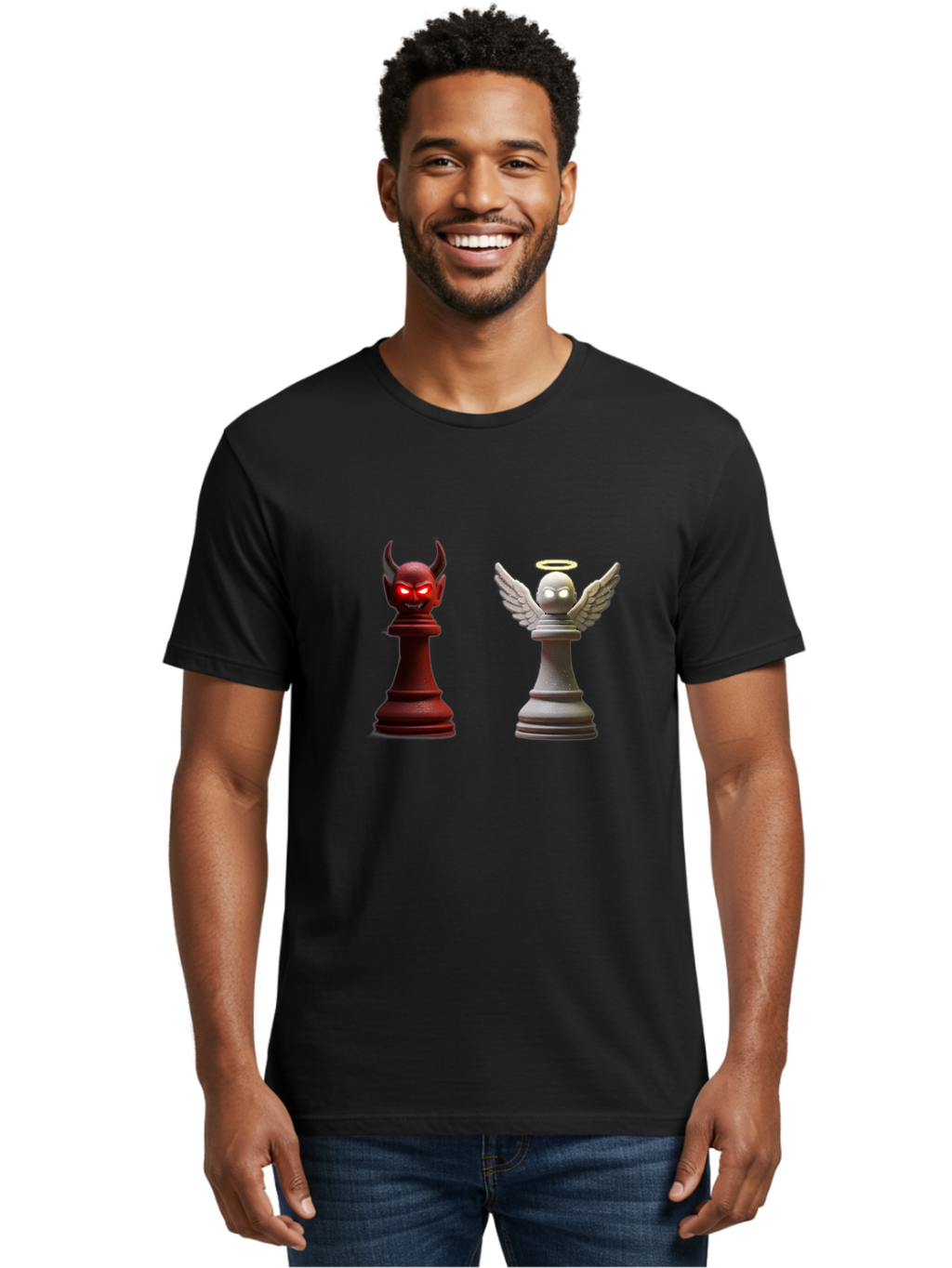 Devil-And-Angel-Chess-Pieces Men'S Graphic Tee, 100% Cotton, Comfortable Casual Summer Wear, Machine Washable, Vintage Camera, Old Camera, Antique Camera, Black Camera, Classic Photography, Photography Equipment, Nostalgic Device, Film Camera, Bah898