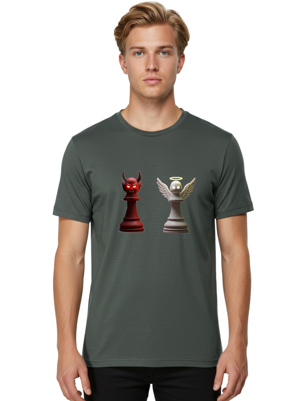 Devil-And-Angel-Chess-Pieces Men'S Graphic Tee, 100% Cotton, Comfortable Casual Summer Wear, Machine Washable, Vintage Camera, Old Camera, Antique Camera, Black Camera, Classic Photography, Photography Equipment, Nostalgic Device, Film Camera, Bah898