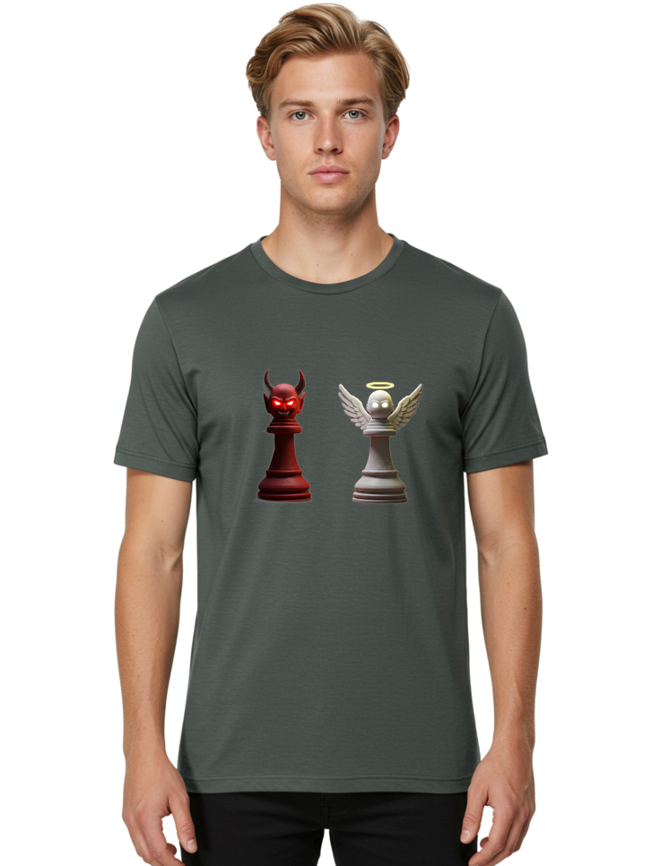Devil-And-Angel-Chess-Pieces Men'S Graphic Tee, 100% Cotton, Comfortable Casual Summer Wear, Machine Washable, Vintage Camera, Old Camera, Antique Camera, Black Camera, Classic Photography, Photography Equipment, Nostalgic Device, Film Camera, Bah898
