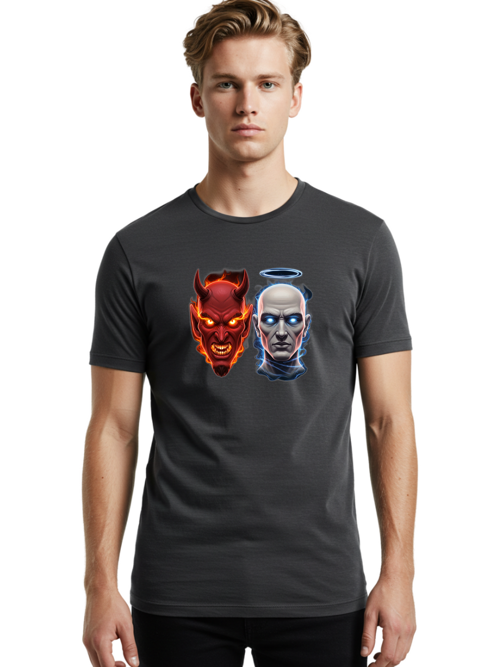 Devil-And-Angel Men'S Graphic Tee, 100% Cotton, Comfortable Casual Summer Wear, Machine Washable, Vintage Camera, Old Camera, Antique Camera, Black Camera, Classic Photography, Photography Equipment, Nostalgic Device, Film Camera, Camera Art Bah899