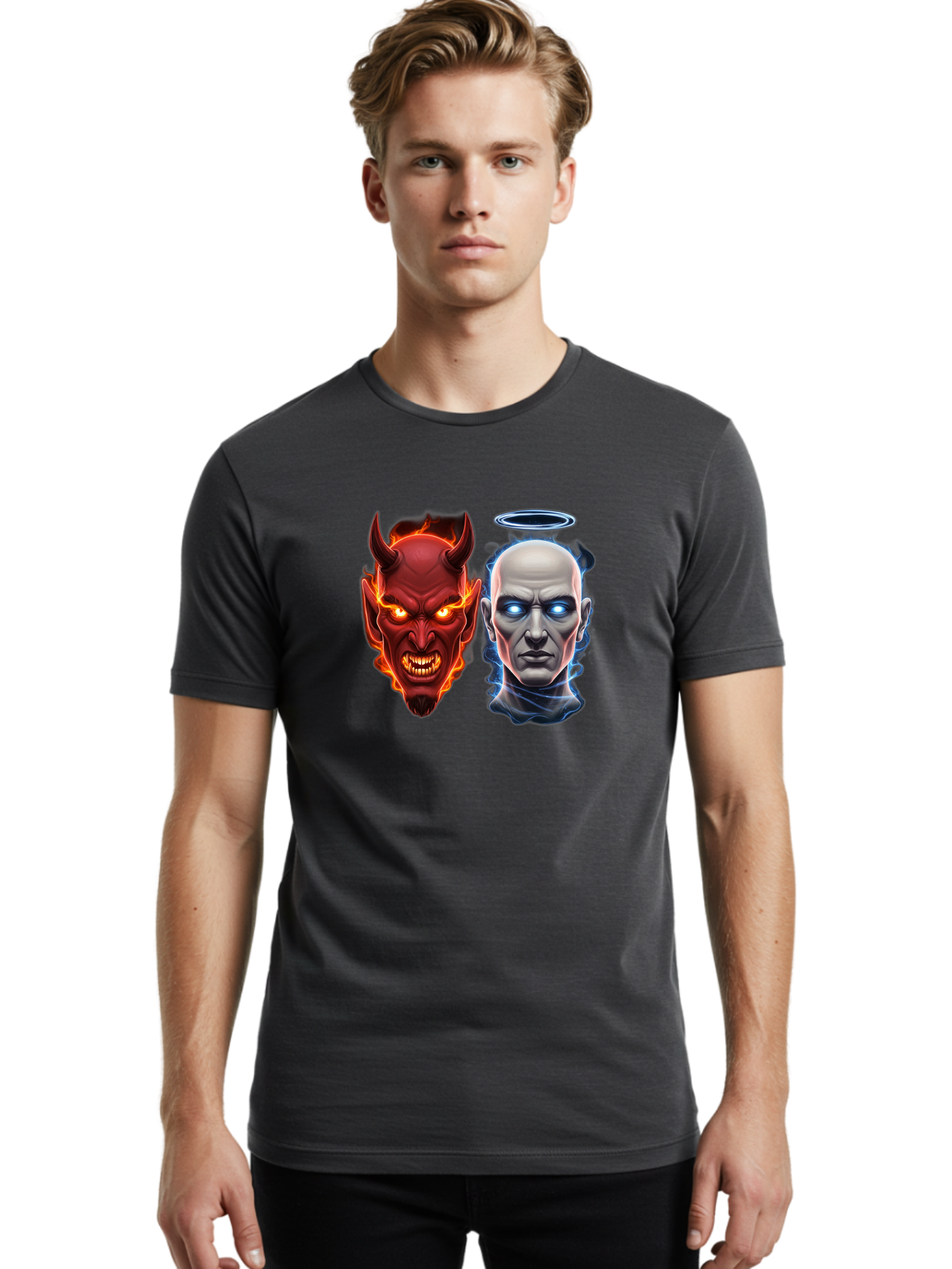 Devil-And-Angel Men'S Graphic Tee, 100% Cotton, Comfortable Casual Summer Wear, Machine Washable, Vintage Camera, Old Camera, Antique Camera, Black Camera, Classic Photography, Photography Equipment, Nostalgic Device, Film Camera, Camera Art Bah899