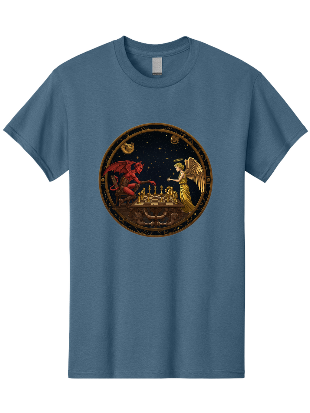 Devil-Vs-Angel-Chess-1 Men'S Graphic Tee, 100% Cotton, Comfortable Casual Summer Wear, Machine Washable, Vintage Camera, Old Camera, Antique Camera, Black Camera, Classic Photography, Photography Equipment, Nostalgic Device, Film Camera, Bah903