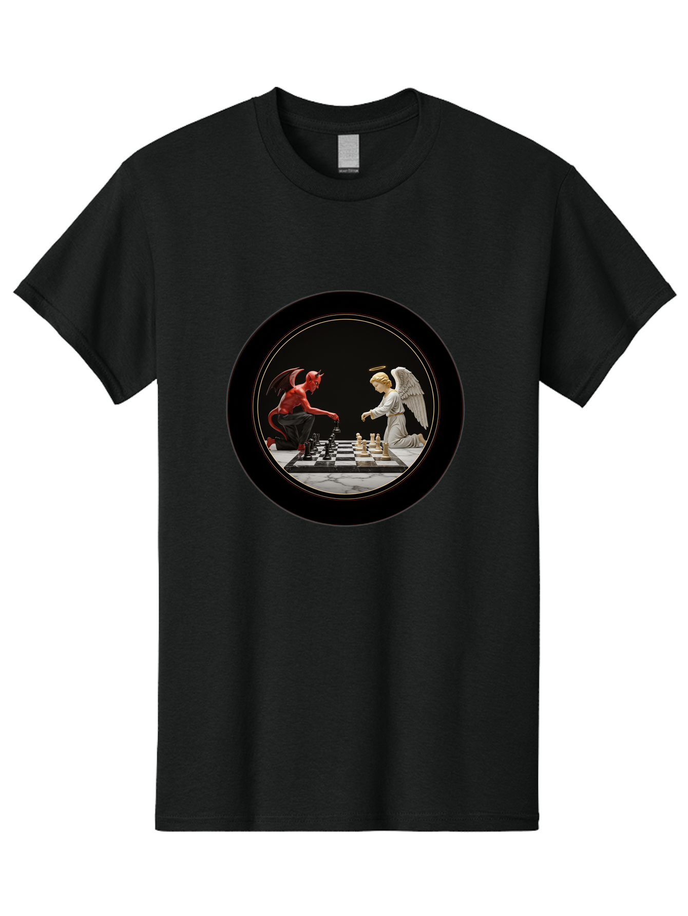 Devil-Vs-Angel-Chess-2 Men'S Graphic Tee, 100% Cotton, Comfortable Casual Summer Wear, Machine Washable, Vintage Camera, Old Camera, Antique Camera, Black Camera, Classic Photography, Photography Equipment, Nostalgic Device, Film Camera, Bah904
