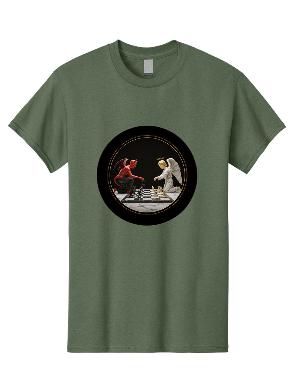 Devil-Vs-Angel-Chess-2 Men'S Graphic Tee, 100% Cotton, Comfortable Casual Summer Wear, Machine Washable, Vintage Camera, Old Camera, Antique Camera, Black Camera, Classic Photography, Photography Equipment, Nostalgic Device, Film Camera, Bah904