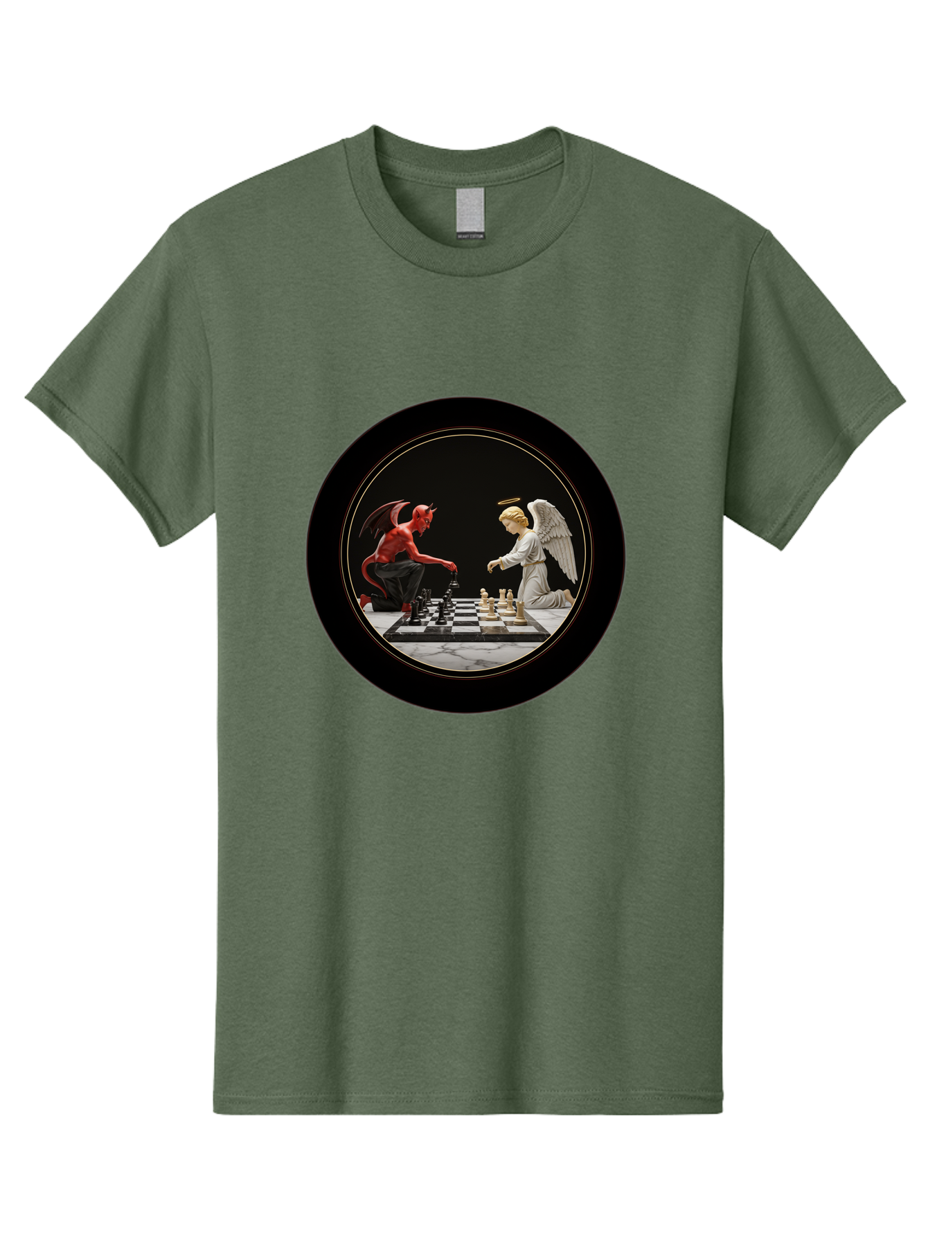 Devil-Vs-Angel-Chess-2 Men'S Graphic Tee, 100% Cotton, Comfortable Casual Summer Wear, Machine Washable, Vintage Camera, Old Camera, Antique Camera, Black Camera, Classic Photography, Photography Equipment, Nostalgic Device, Film Camera, Bah904