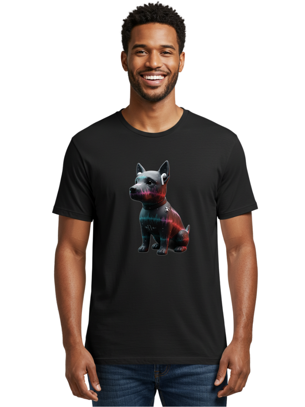 Dog-Wearing-Wireless-Earphones Men'S Graphic Tee, 100% Cotton, Comfortable Casual Summer Wear, Machine Washable, Vintage Camera, Old Camera, Antique Camera, Black Camera, Classic Photography, Photography Equipment, Nostalgic Device, Bah946
