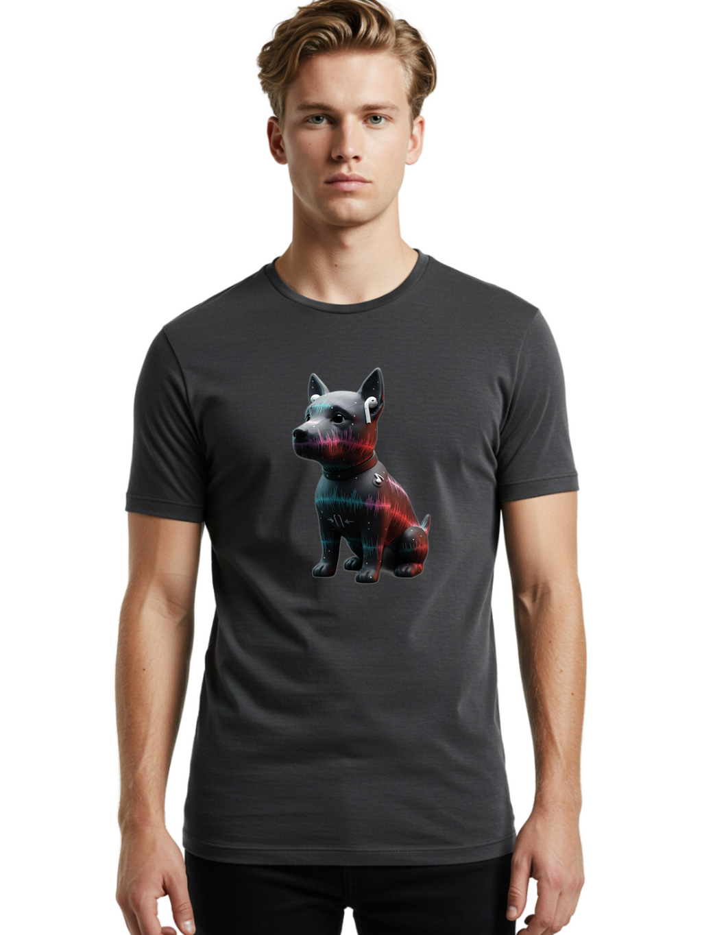 Dog-Wearing-Wireless-Earphones Men'S Graphic Tee, 100% Cotton, Comfortable Casual Summer Wear, Machine Washable, Vintage Camera, Old Camera, Antique Camera, Black Camera, Classic Photography, Photography Equipment, Nostalgic Device, Bah946