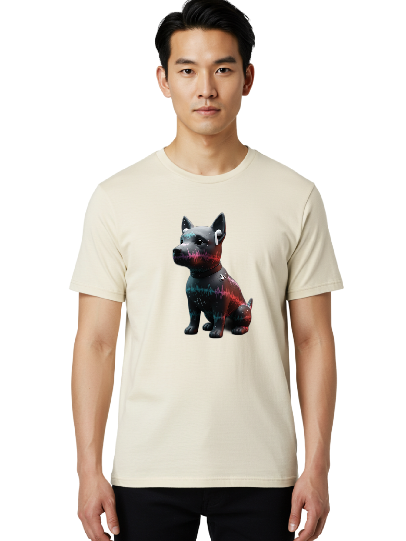 Dog-Wearing-Wireless-Earphones Men'S Graphic Tee, 100% Cotton, Comfortable Casual Summer Wear, Machine Washable, Vintage Camera, Old Camera, Antique Camera, Black Camera, Classic Photography, Photography Equipment, Nostalgic Device, Bah946
