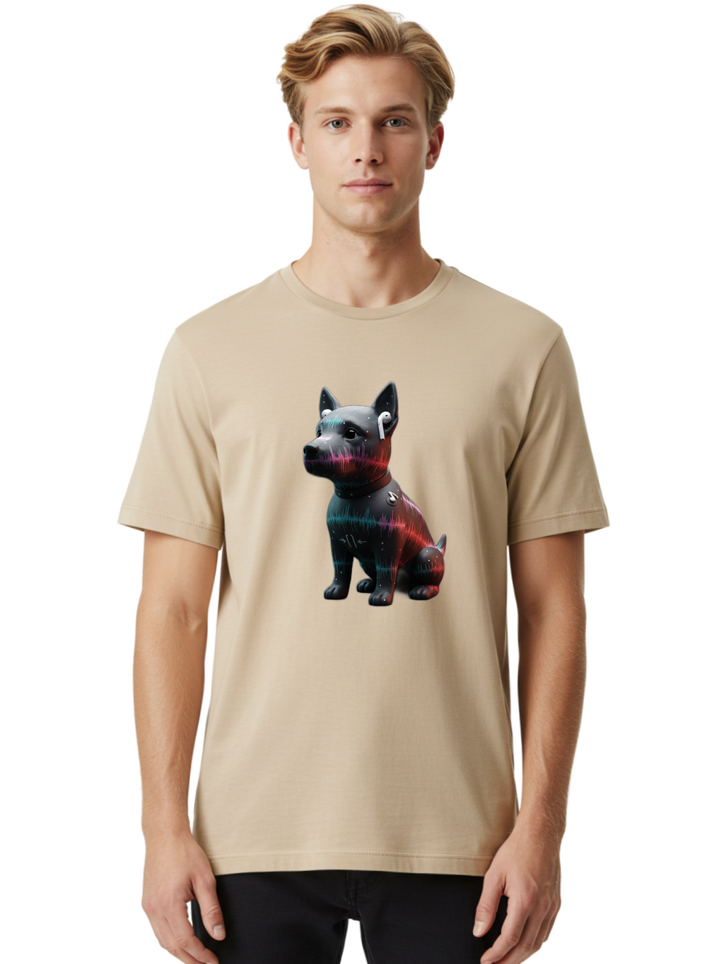 Dog-Wearing-Wireless-Earphones Men'S Graphic Tee, 100% Cotton, Comfortable Casual Summer Wear, Machine Washable, Vintage Camera, Old Camera, Antique Camera, Black Camera, Classic Photography, Photography Equipment, Nostalgic Device, Bah946