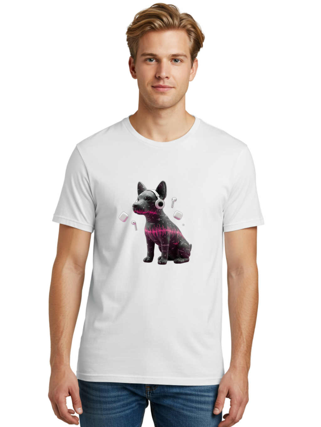 Dog-With-Headphones Men'S Graphic Tee, 100% Cotton, Comfortable Casual Summer Wear, Machine Washable, Vintage Camera, Old Camera, Antique Camera, Black Camera, Classic Photography, Photography Equipment, Nostalgic Device, Film Camera, Bah950