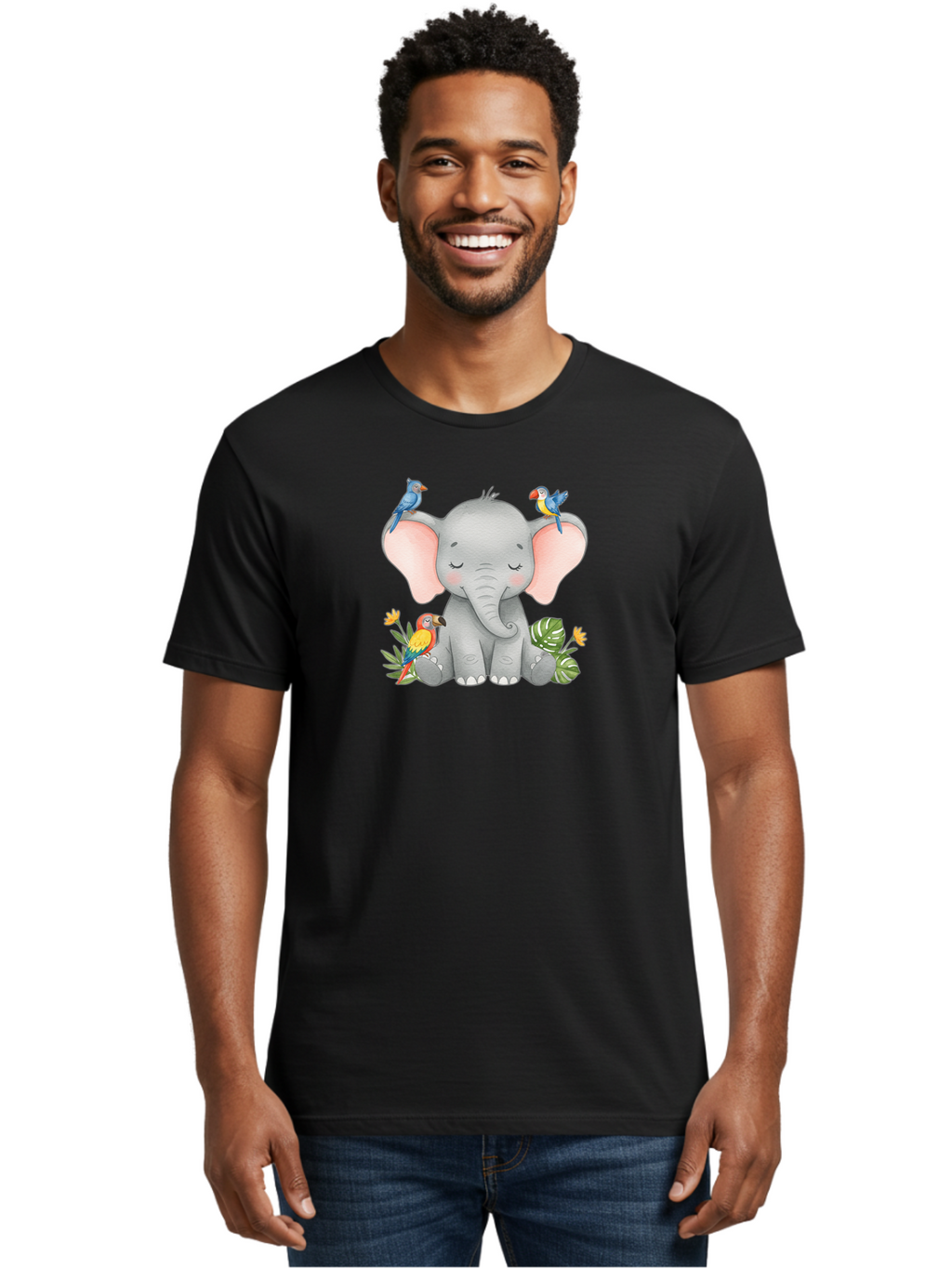 Elephant-With-Parrots Men'S Graphic Tee, 100% Cotton, Comfortable Casual Summer Wear, Machine Washable, Vintage Camera, Old Camera, Antique Camera, Black Camera, Classic Photography, Photography Equipment, Nostalgic Device, Film Camera, Bah974