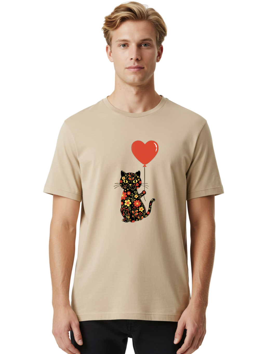 Floral-Cat-Heart-Balloon-1 Men'S Graphic Tee, 100% Cotton, Comfortable Casual Summer Wear, Machine Washable, Vintage Camera, Old Camera, Antique Camera, Black Camera, Classic Photography, Photography Equipment, Nostalgic Device, Film Camera, Bah996