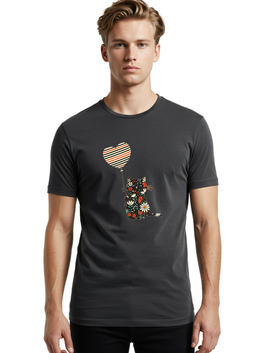 Floral-Cat-Heart-Balloon Men'S Graphic Tee, 100% Cotton, Comfortable Casual Summer Wear, Machine Washable, Vintage Camera, Old Camera, Antique Camera, Black Camera, Classic Photography, Photography Equipment, Nostalgic Device, Film Camera, Bah997