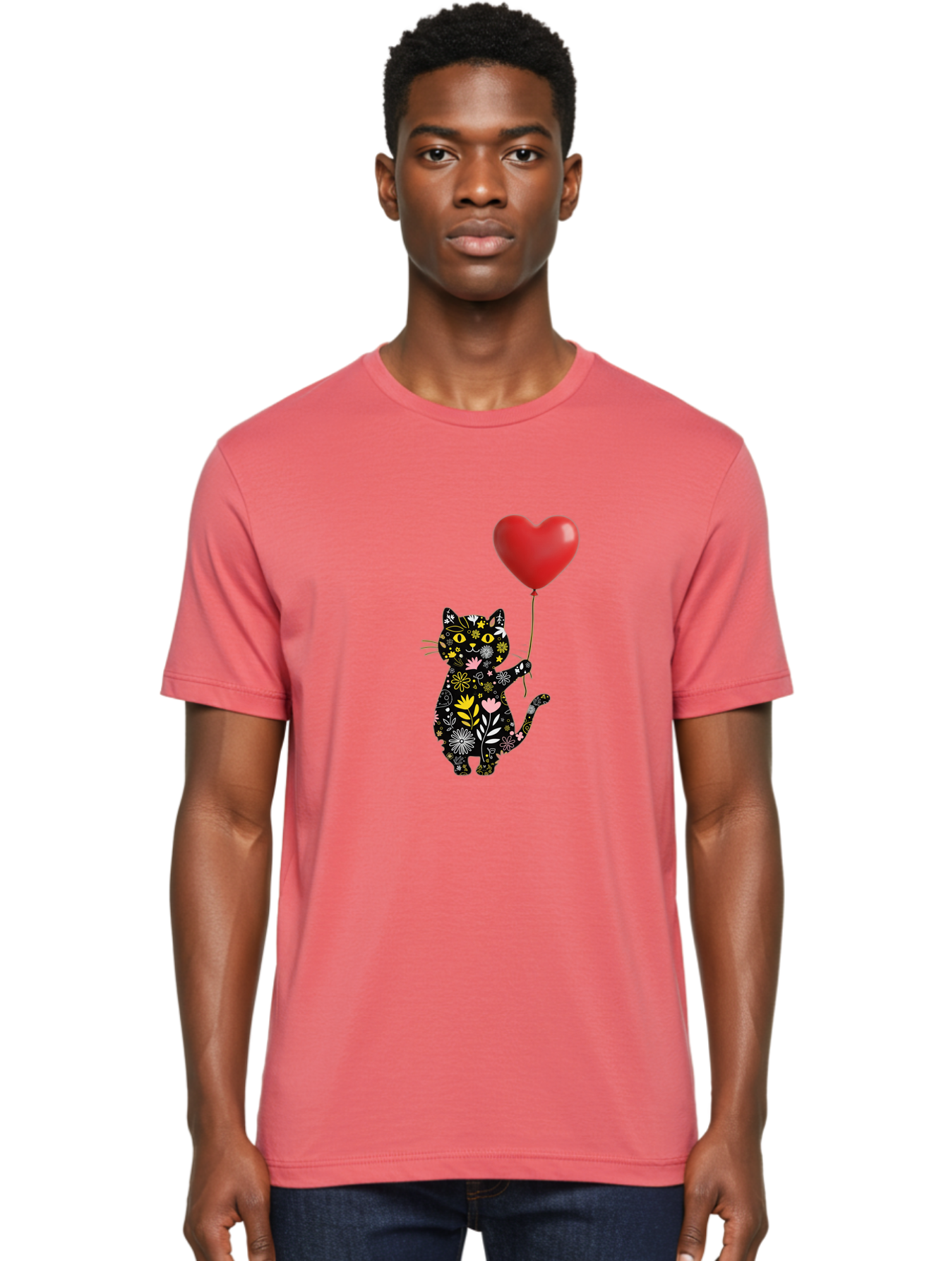 Floral-Cat-With-Heart-Balloon Men'S Graphic Tee, 100% Cotton, Comfortable Casual Summer Wear, Machine Washable, Vintage Camera, Old Camera, Antique Camera, Black Camera, Classic Photography, Photography Equipment, Nostalgic Device, Bah998