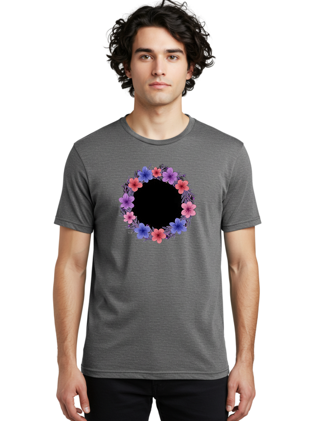 Floral-Wreath-3 Men'S Graphic Tee, 100% Cotton, Comfortable Casual Summer Wear, Machine Washable, Vintage Camera, Old Camera, Antique Camera, Black Camera, Classic Photography, Photography Equipment, Nostalgic Device, Film Camera, Camera Art Bai004
