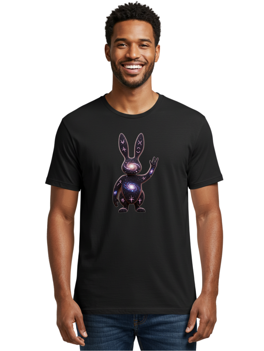 Galaxy-Bunny-4 Men'S Graphic Tee, 100% Cotton, Comfortable Casual Summer Wear, Machine Washable, Vintage Camera, Old Camera, Antique Camera, Black Camera, Classic Photography, Photography Equipment, Nostalgic Device, Film Camera, Camera Art Bai016