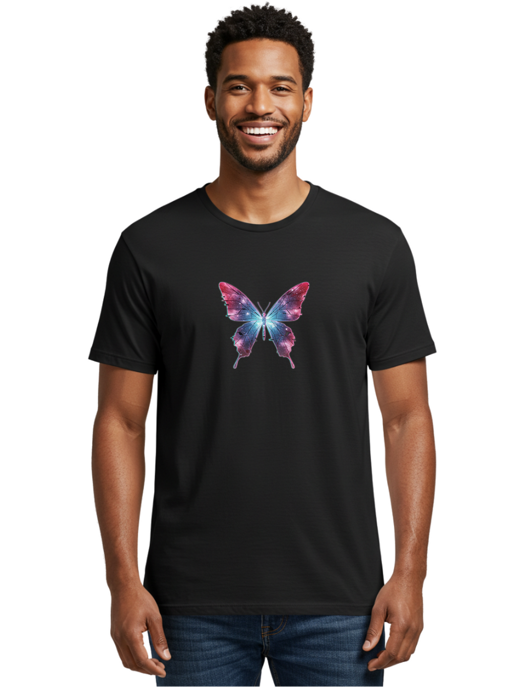 Galaxy-Butterfly Men'S Graphic Tee, 100% Cotton, Comfortable Casual Summer Wear, Machine Washable, Vintage Camera, Old Camera, Antique Camera, Black Camera, Classic Photography, Photography Equipment, Nostalgic Device, Film Camera, Camera Art Bai020
