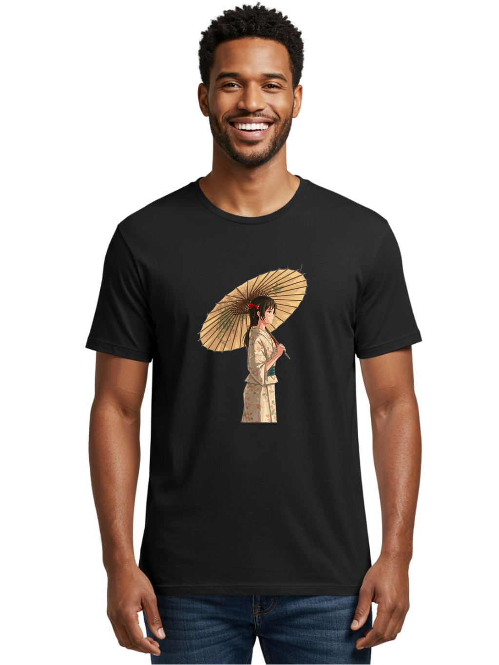 Geisha-With-Parasol Men'S Graphic Tee, 100% Cotton, Comfortable Casual Summer Wear, Machine Washable, Vintage Camera, Old Camera, Antique Camera, Black Camera, Classic Photography, Photography Equipment, Nostalgic Device, Film Camera, Bai023