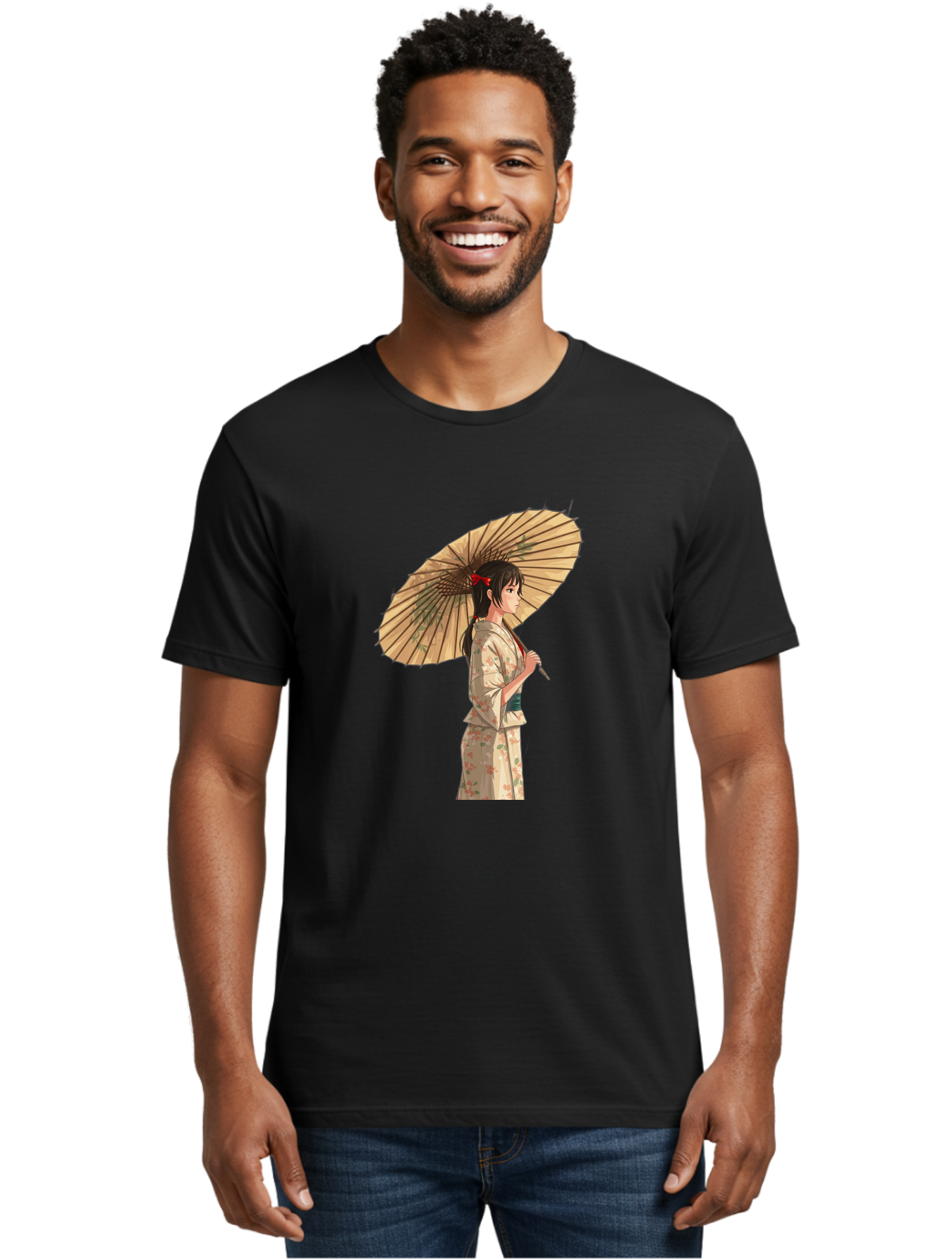 Geisha-With-Parasol Men'S Graphic Tee, 100% Cotton, Comfortable Casual Summer Wear, Machine Washable, Vintage Camera, Old Camera, Antique Camera, Black Camera, Classic Photography, Photography Equipment, Nostalgic Device, Film Camera, Bai023