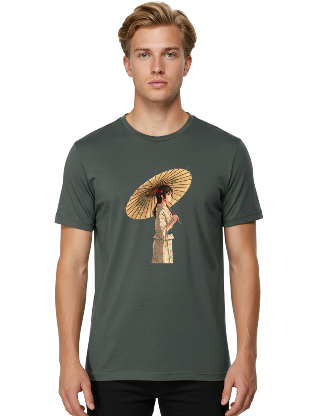 Geisha-With-Parasol Men'S Graphic Tee, 100% Cotton, Comfortable Casual Summer Wear, Machine Washable, Vintage Camera, Old Camera, Antique Camera, Black Camera, Classic Photography, Photography Equipment, Nostalgic Device, Film Camera, Bai023