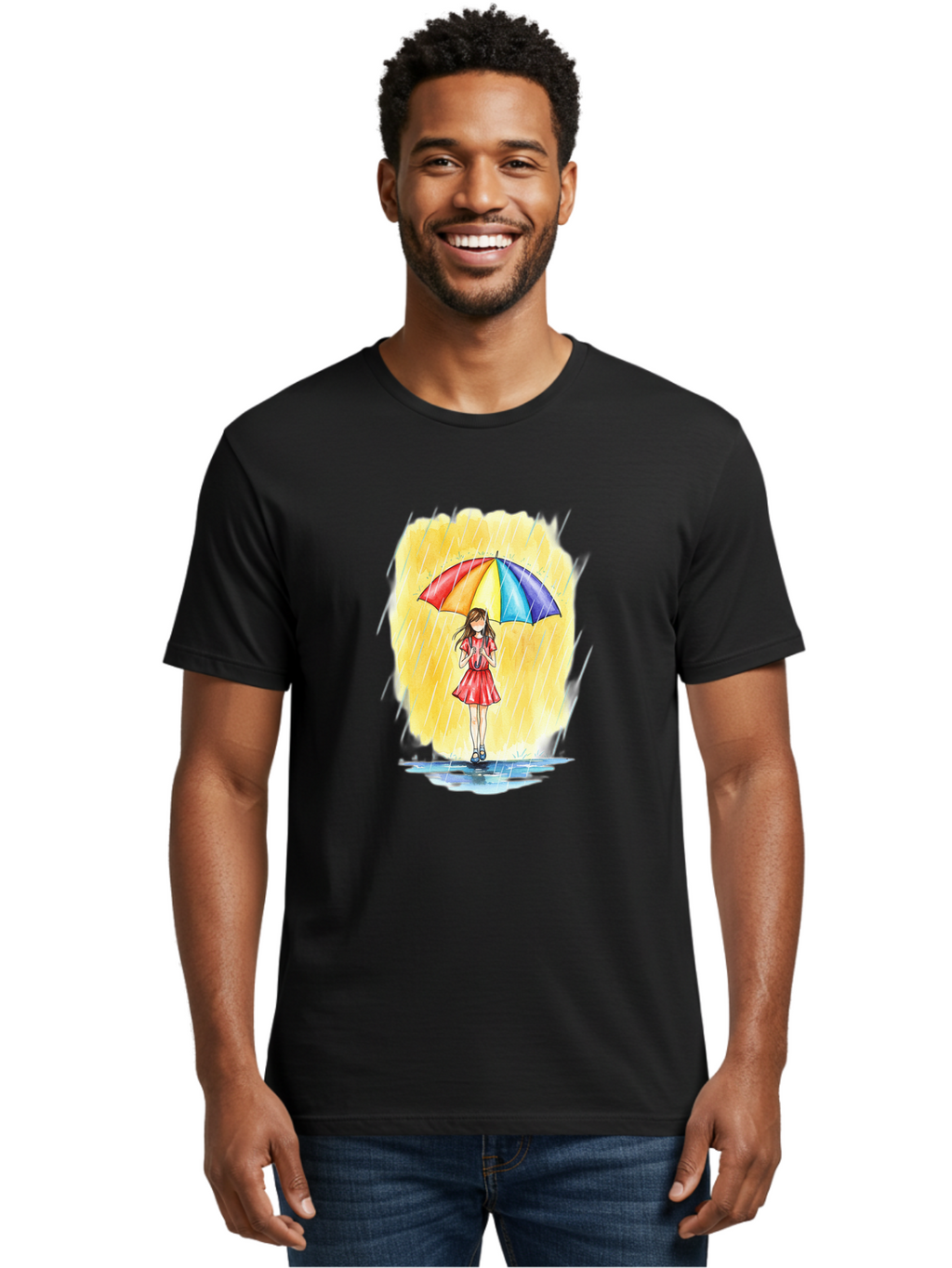 Girl-In-Red-Dress-With-Rainbow-Umbrella Men'S Graphic Tee, 100% Cotton, Comfortable Casual Summer Wear, Machine Washable, Vintage Camera, Old Camera, Antique Camera, Black Camera, Classic Photography, Photography Equipment, Nostalgic Device, Bai027