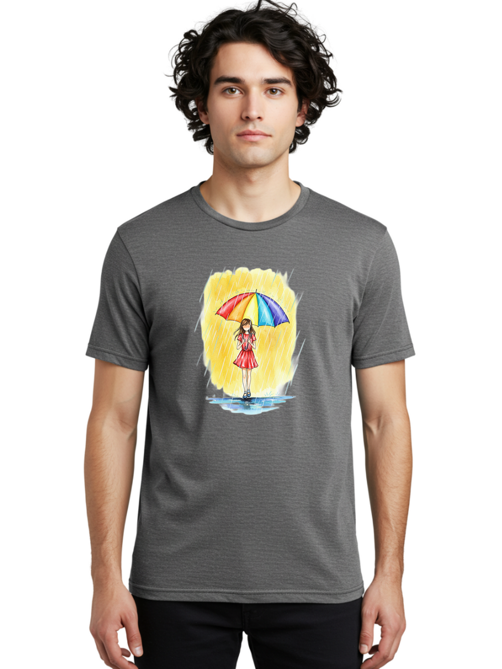 Girl-In-Red-Dress-With-Rainbow-Umbrella Men'S Graphic Tee, 100% Cotton, Comfortable Casual Summer Wear, Machine Washable, Vintage Camera, Old Camera, Antique Camera, Black Camera, Classic Photography, Photography Equipment, Nostalgic Device, Bai027