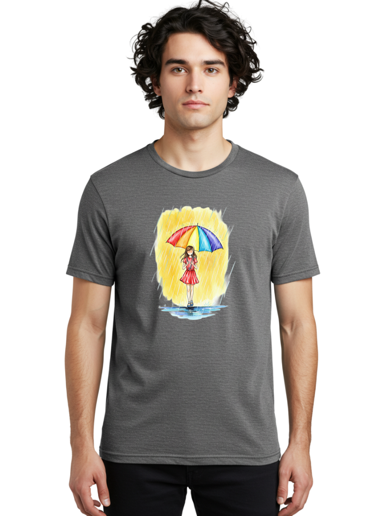 Girl-In-Red-Dress-With-Rainbow-Umbrella Men'S Graphic Tee, 100% Cotton, Comfortable Casual Summer Wear, Machine Washable, Vintage Camera, Old Camera, Antique Camera, Black Camera, Classic Photography, Photography Equipment, Nostalgic Device, Bai027