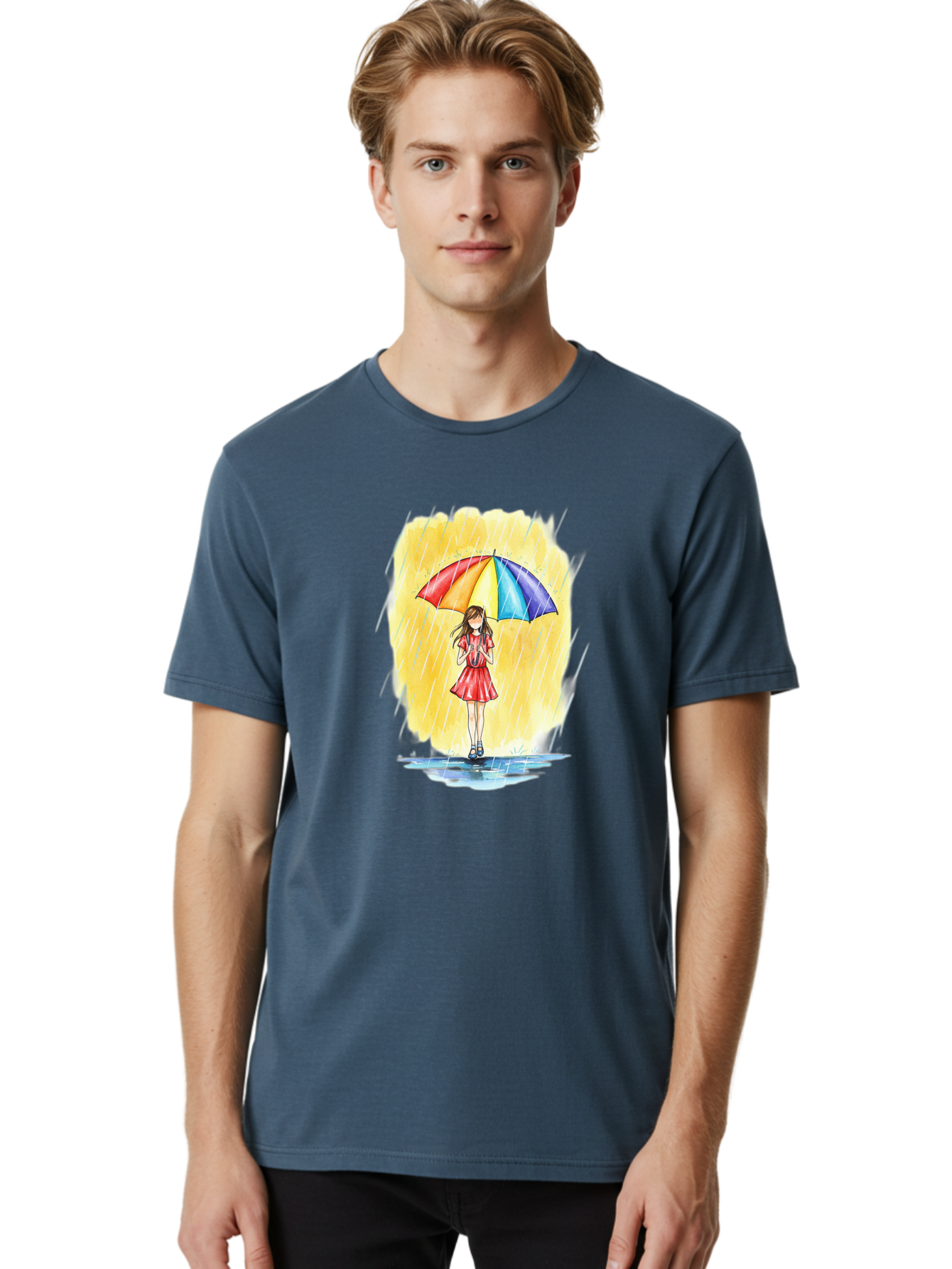 Girl-In-Red-Dress-With-Rainbow-Umbrella Men'S Graphic Tee, 100% Cotton, Comfortable Casual Summer Wear, Machine Washable, Vintage Camera, Old Camera, Antique Camera, Black Camera, Classic Photography, Photography Equipment, Nostalgic Device, Bai027
