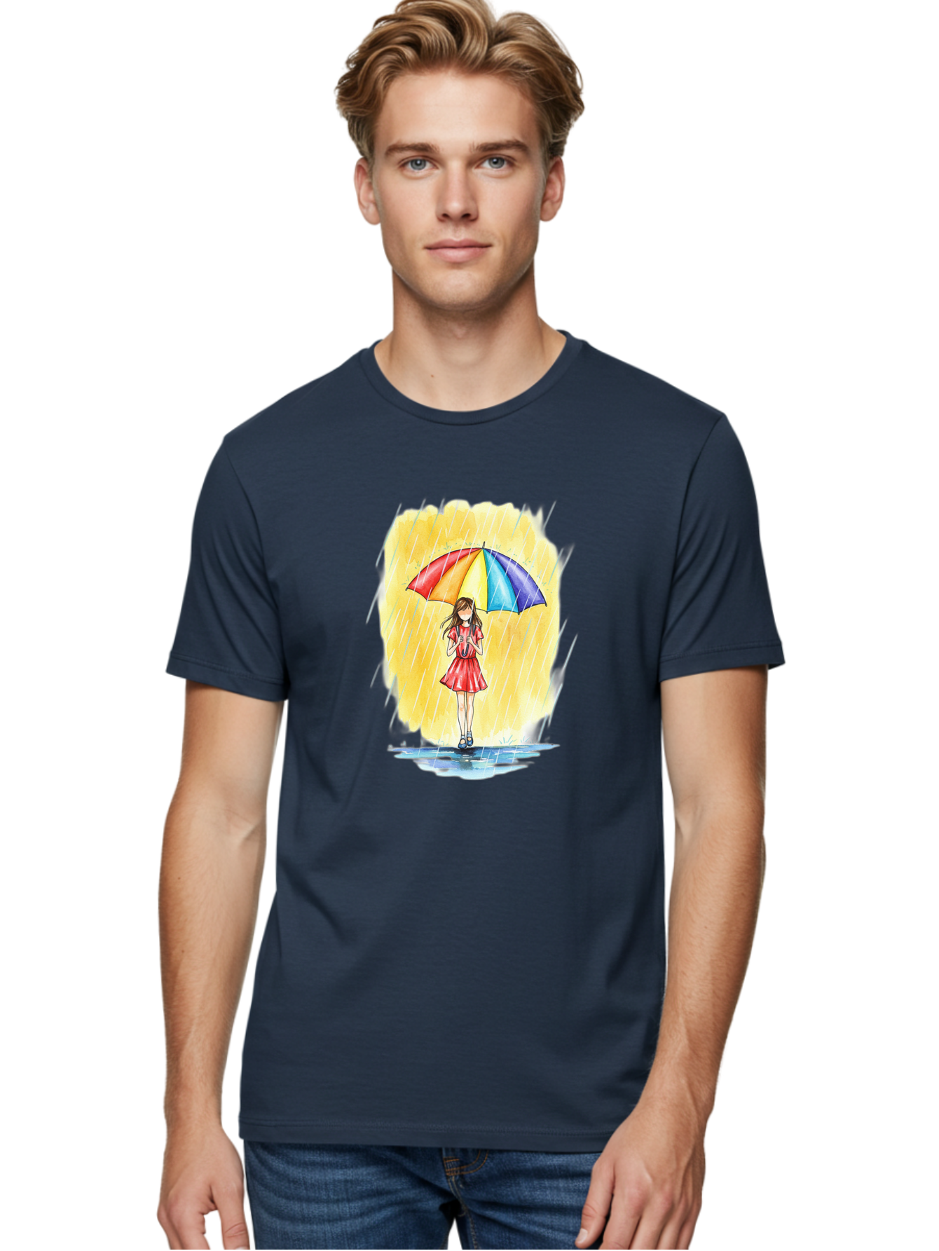 Girl-In-Red-Dress-With-Rainbow-Umbrella Men'S Graphic Tee, 100% Cotton, Comfortable Casual Summer Wear, Machine Washable, Vintage Camera, Old Camera, Antique Camera, Black Camera, Classic Photography, Photography Equipment, Nostalgic Device, Bai027