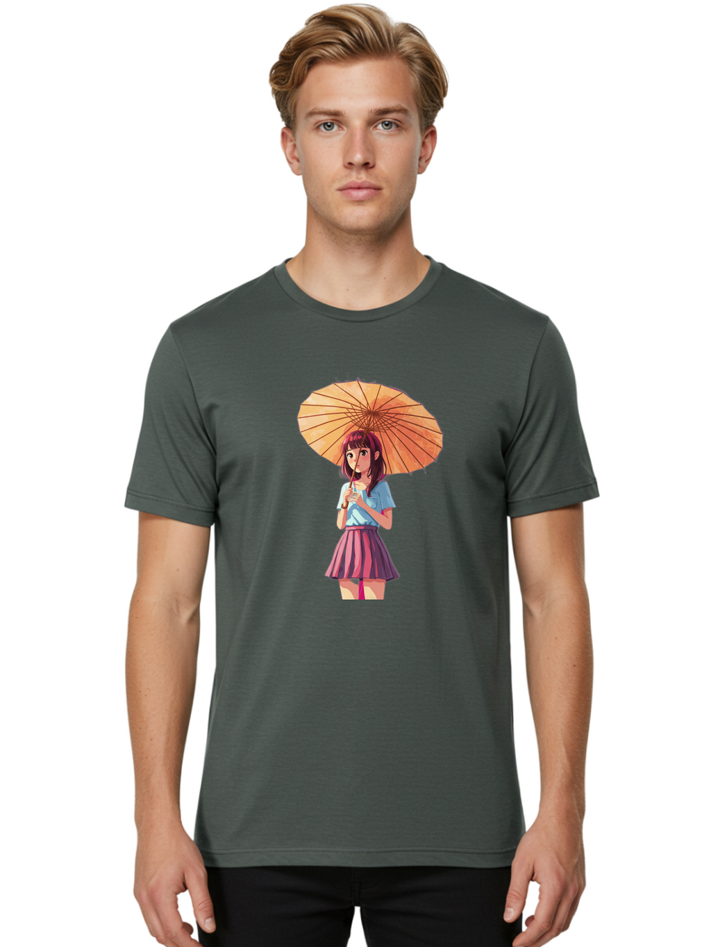 Girl-With-Parasol-1 Men'S Graphic Tee, 100% Cotton, Comfortable Casual Summer Wear, Machine Washable, Vintage Camera, Old Camera, Antique Camera, Black Camera, Classic Photography, Photography Equipment, Nostalgic Device, Film Camera, Bai030