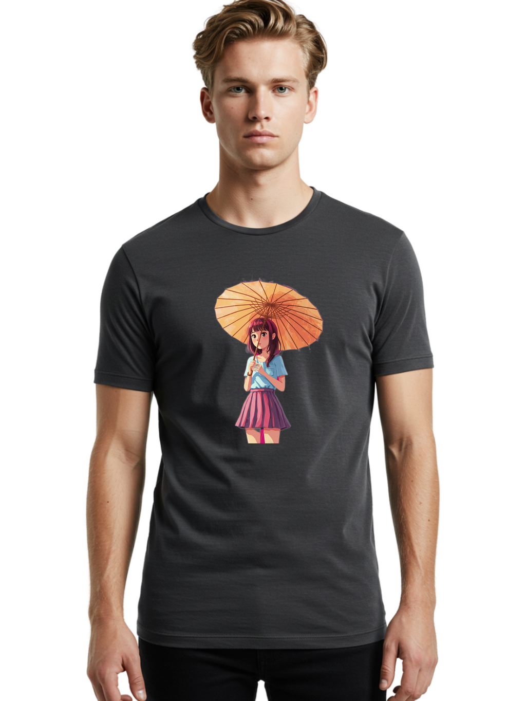 Girl-With-Parasol-1 Men'S Graphic Tee, 100% Cotton, Comfortable Casual Summer Wear, Machine Washable, Vintage Camera, Old Camera, Antique Camera, Black Camera, Classic Photography, Photography Equipment, Nostalgic Device, Film Camera, Bai030