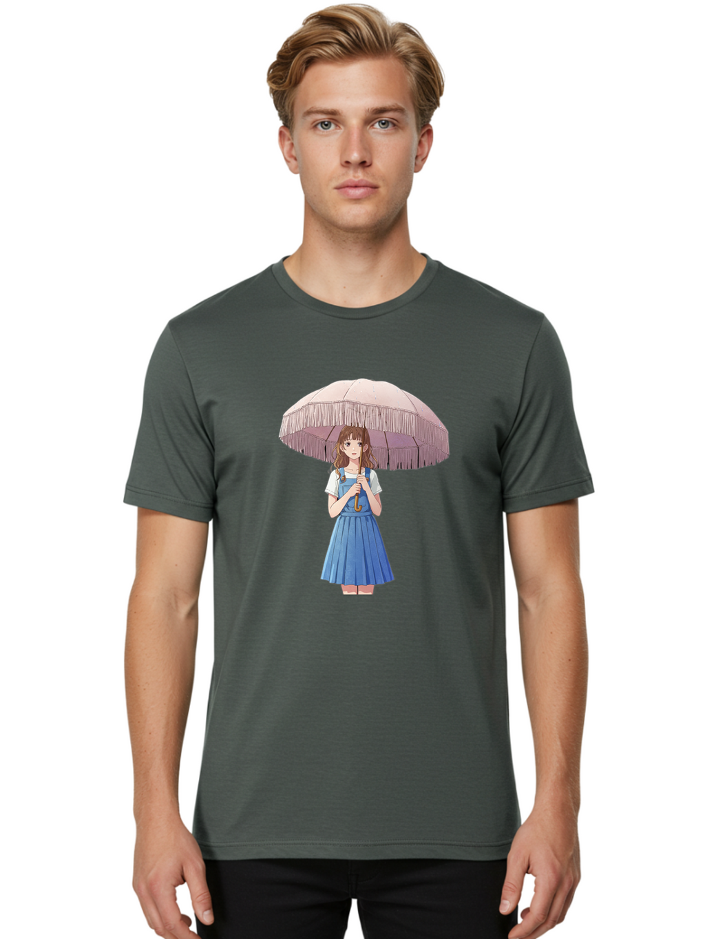 Girl-With-Parasol-2 Men'S Graphic Tee, 100% Cotton, Comfortable Casual Summer Wear, Machine Washable, Vintage Camera, Old Camera, Antique Camera, Black Camera, Classic Photography, Photography Equipment, Nostalgic Device, Film Camera, Bai031